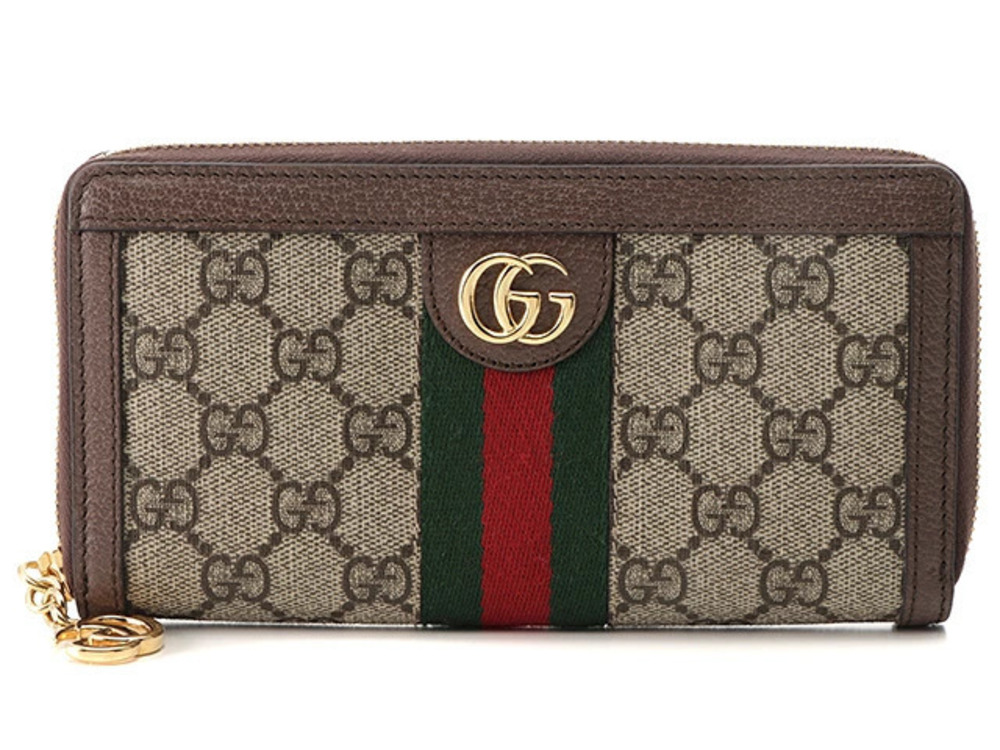 Gucci Ophidia GG Zip Around Wallet Supreme Leather Beige Cream Brown